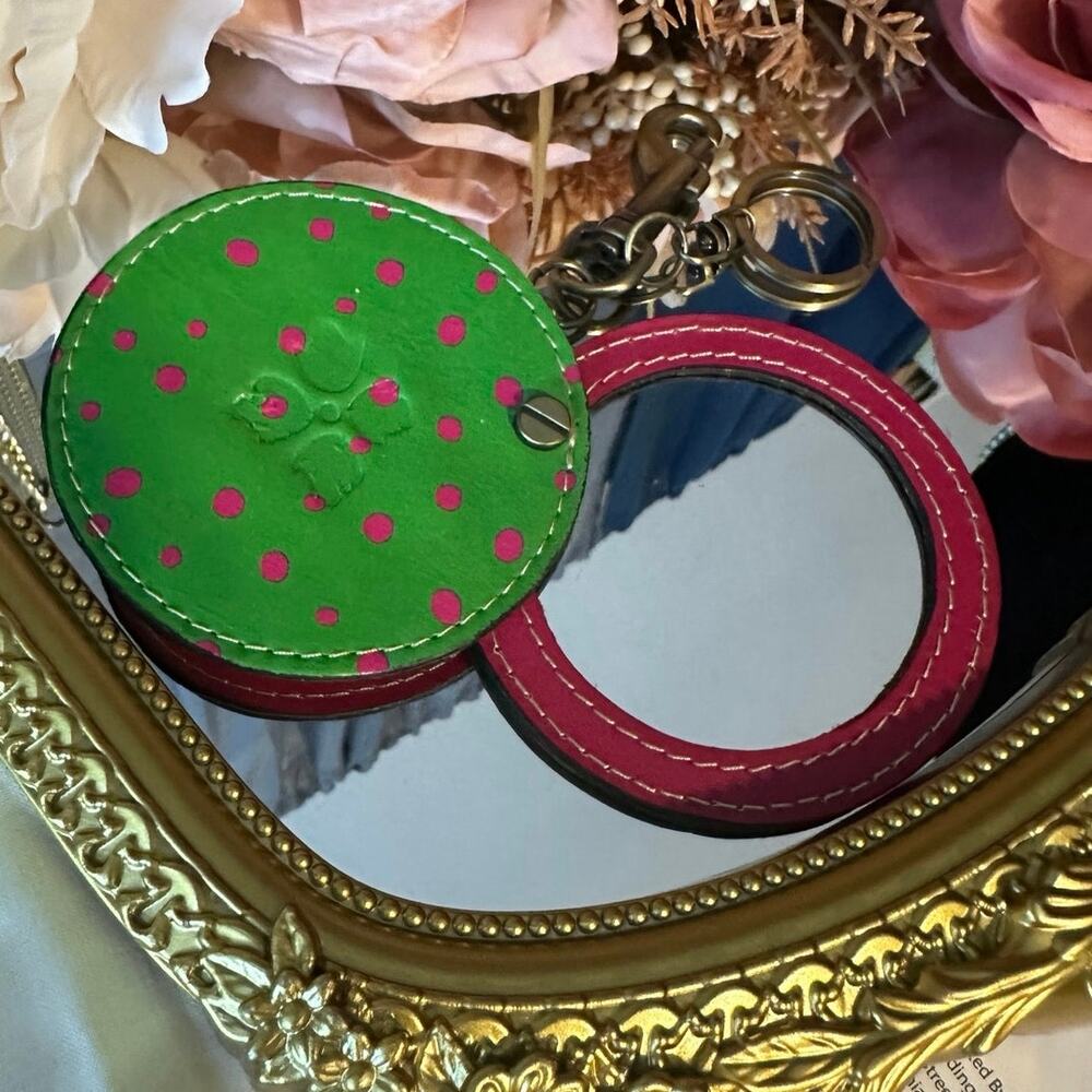 Patricia Nash Leather Polka Dot Mirror Key Fob Charm